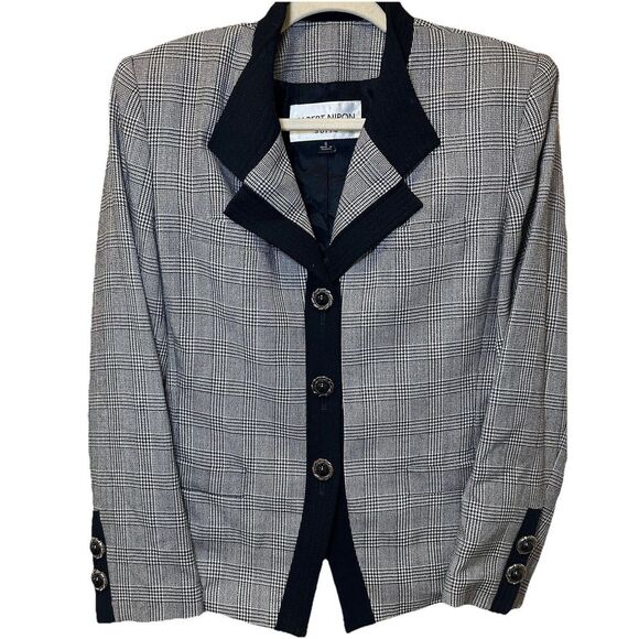 Albert Nipon Womens Jacket Blazer Size 6 Black White Plaid - Picture 2 of 6